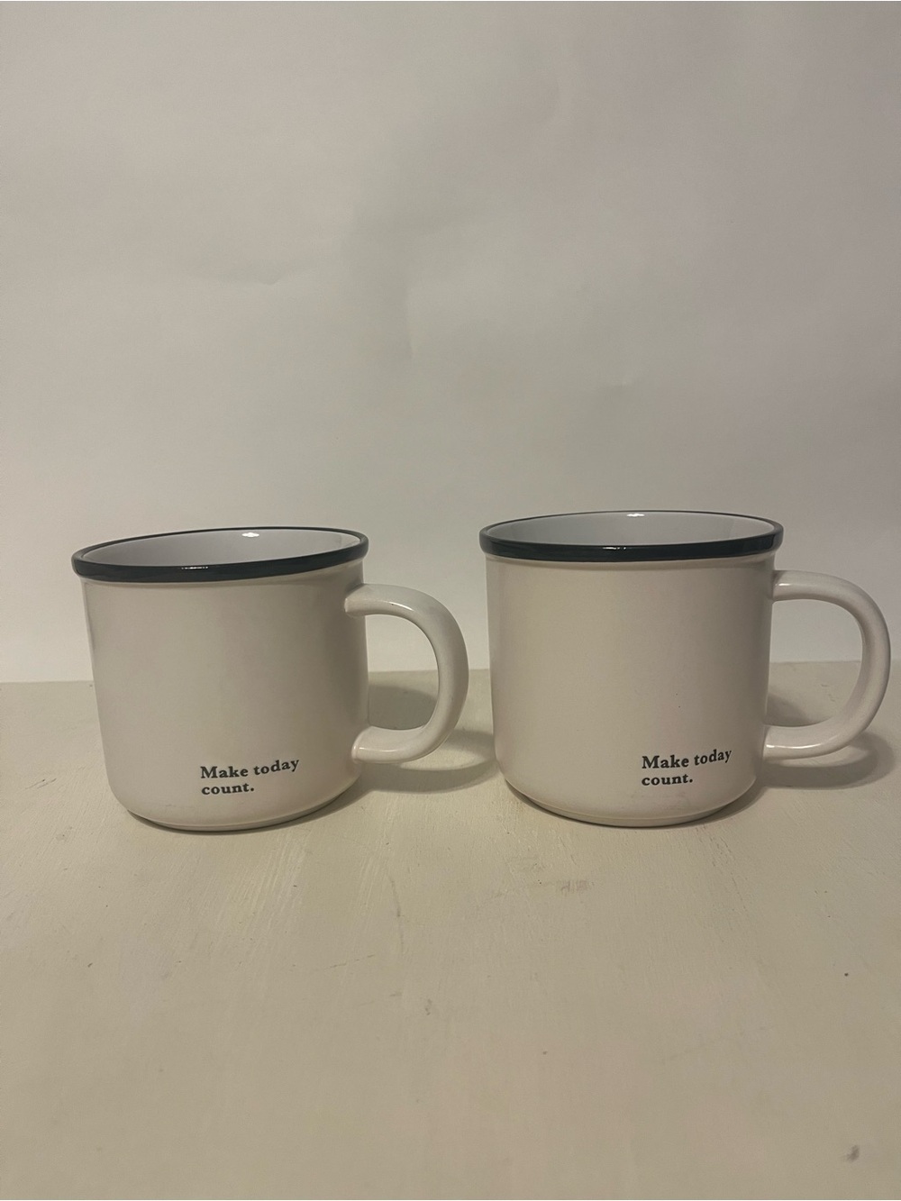 Set of 6 Inspirational Ceramic Mugs - White with Black Rim